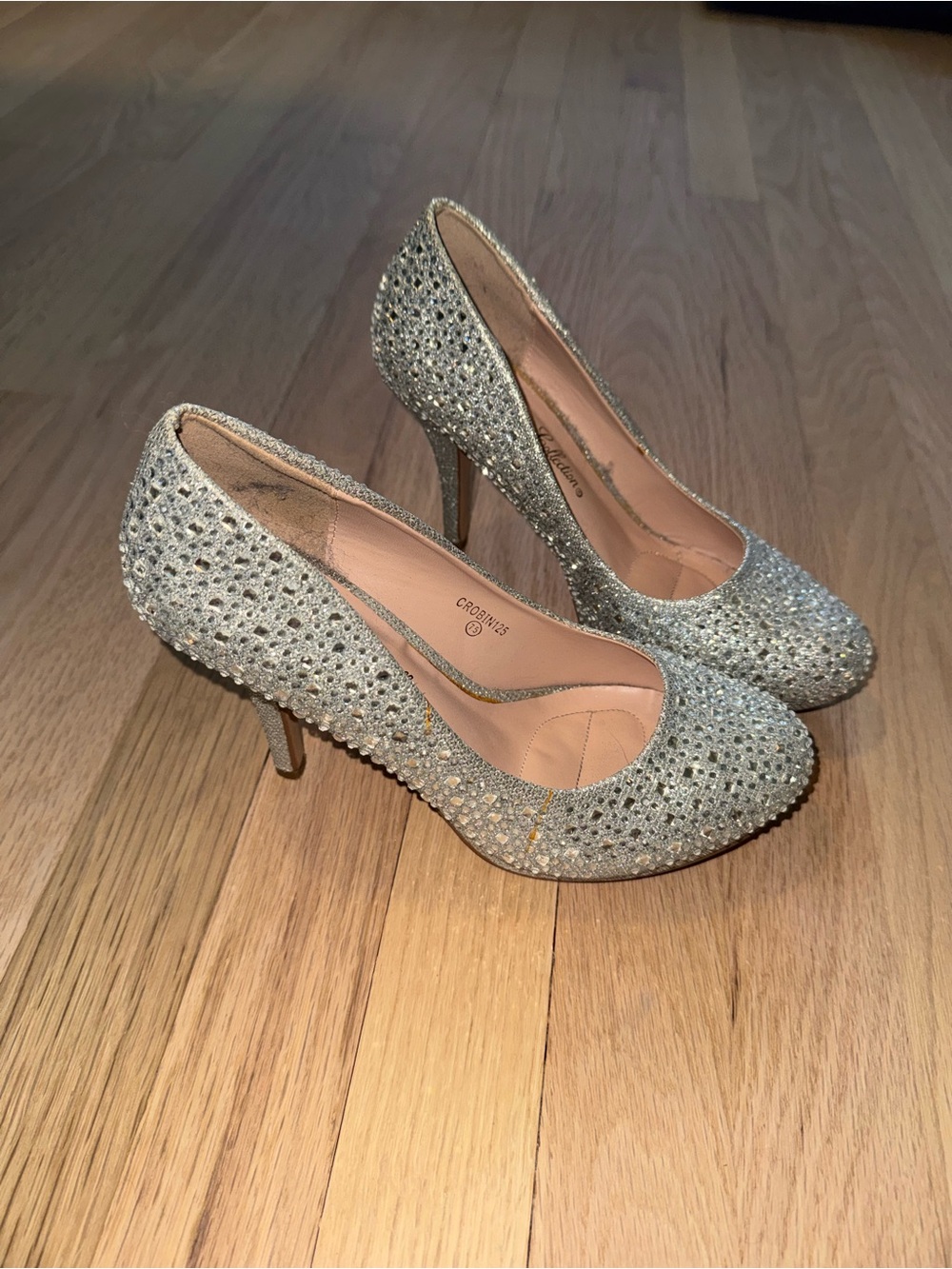 De Blossom Collection Silver Crystal Embellished High Heel Pumps
